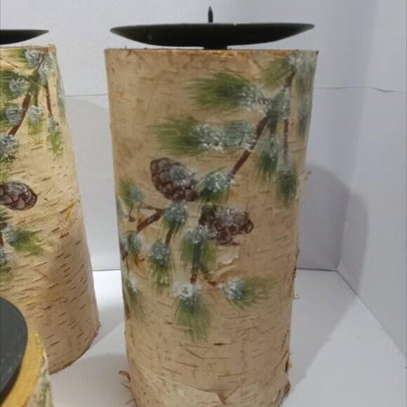 SET of 4 BIRCH Wood LOG PILLAR CANDLE HOLDERS STANDS Farmhouse Decor - Picture 2 of 9